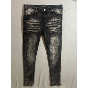 Encrypted Men's Acid Wash Black Skinny Jeans Size 34x32 Distressed Moto Style